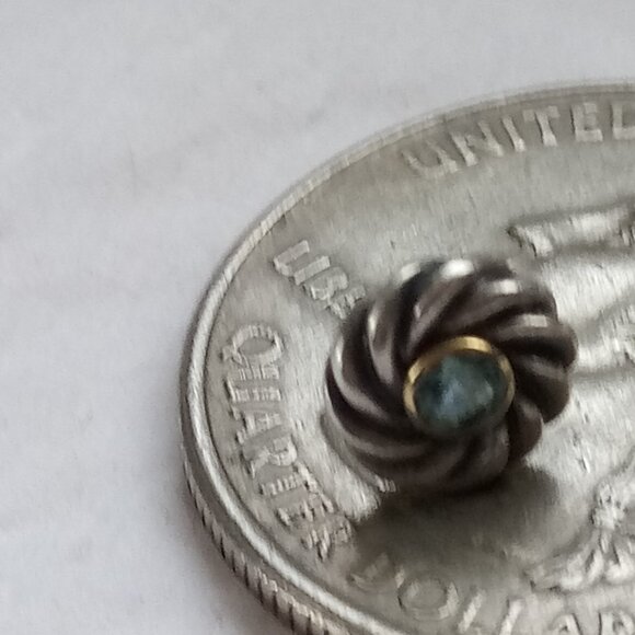 DAVID YURMAN SINGLE EARRING 925 STERLING SILVER & 18K GOLD BLUE TOPAZ STUD - Picture 4 of 5